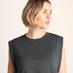 April Womens 100% Cotton Supersoft Boxy Fit Vest - Deep Slate