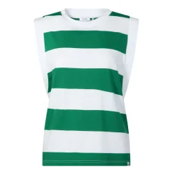 Aurelia Womens 100% Cotton Supersoft Boxy Fit Vest - Green Stripe