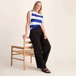 Aurelia Womens 100% Cotton Supersoft Boxy Fit Vest - Ultramarine Blue Stripe