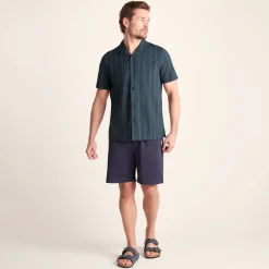 Boldon Mens 100% Cotton Supersoft Short Sleeve Shirt - Dark Indigo Stripe