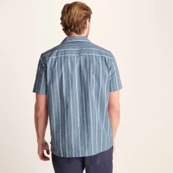 Boldon Mens 100% Cotton Supersoft Short Sleeve Shirt - Light Blue Stripe