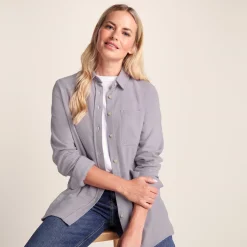Caswell Womens Long Sleeve Cotton Herringbone Shirt - Lavender Grey