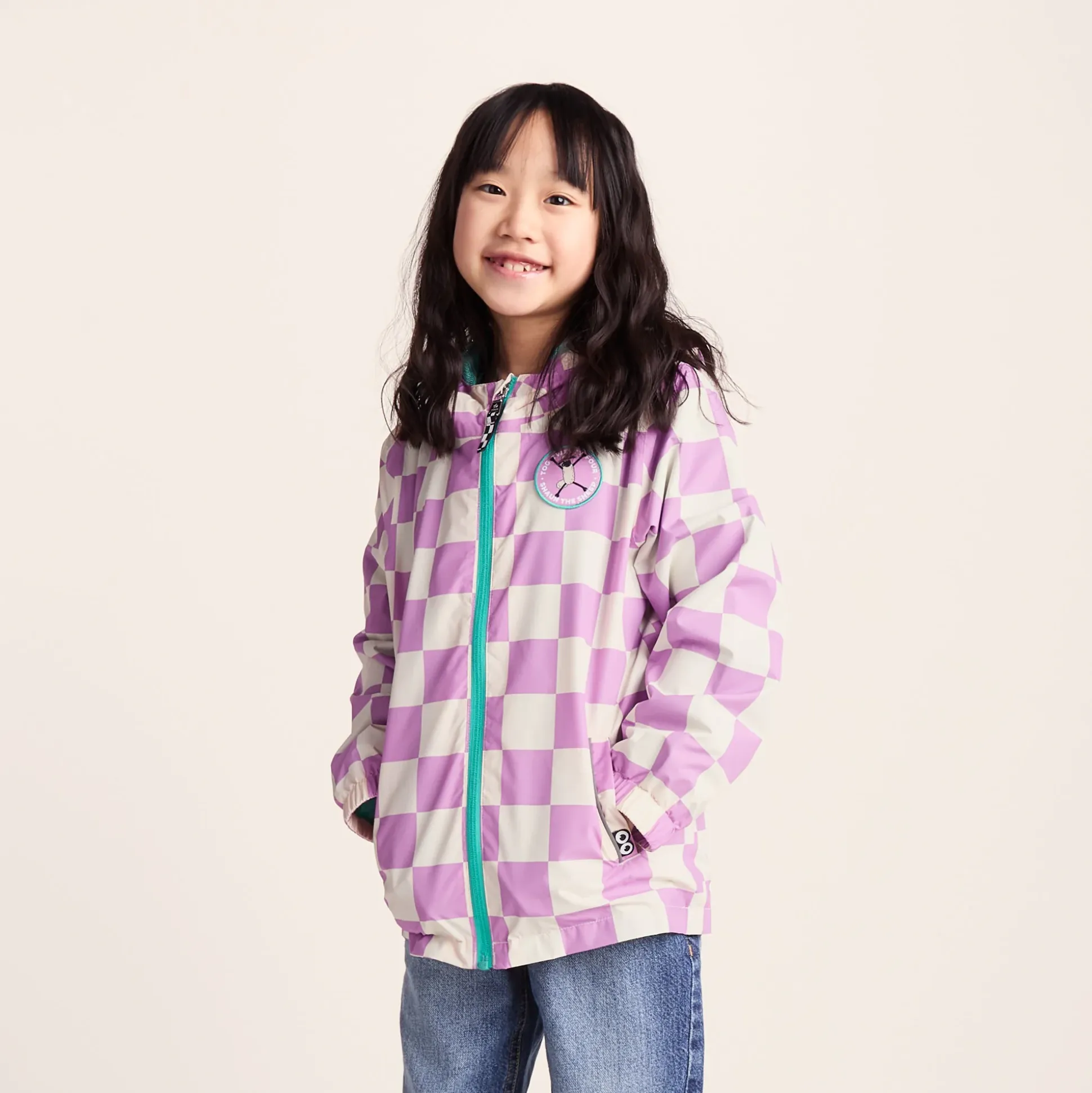 Cohampshire Kids Shaun the Sheep Waterproof Jacket - Lilac Haze/White Checkerboard