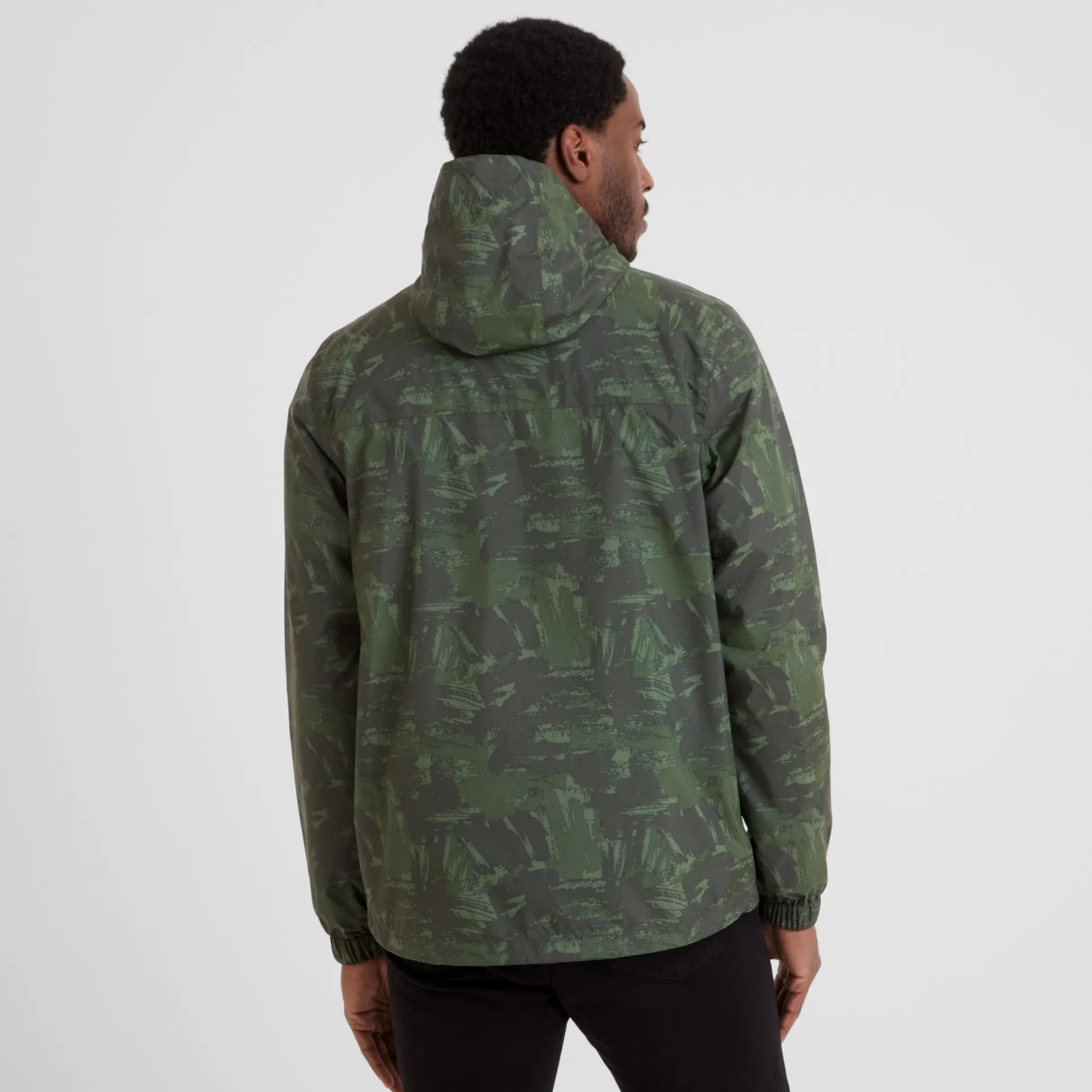 Craven Mens Waterproof Packaway Jacket - Forage Green Brushstroke Print