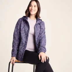 Craven Womens Waterproof Packaway Jacket - Dk Indigo/Lilac Blossom Wave Print