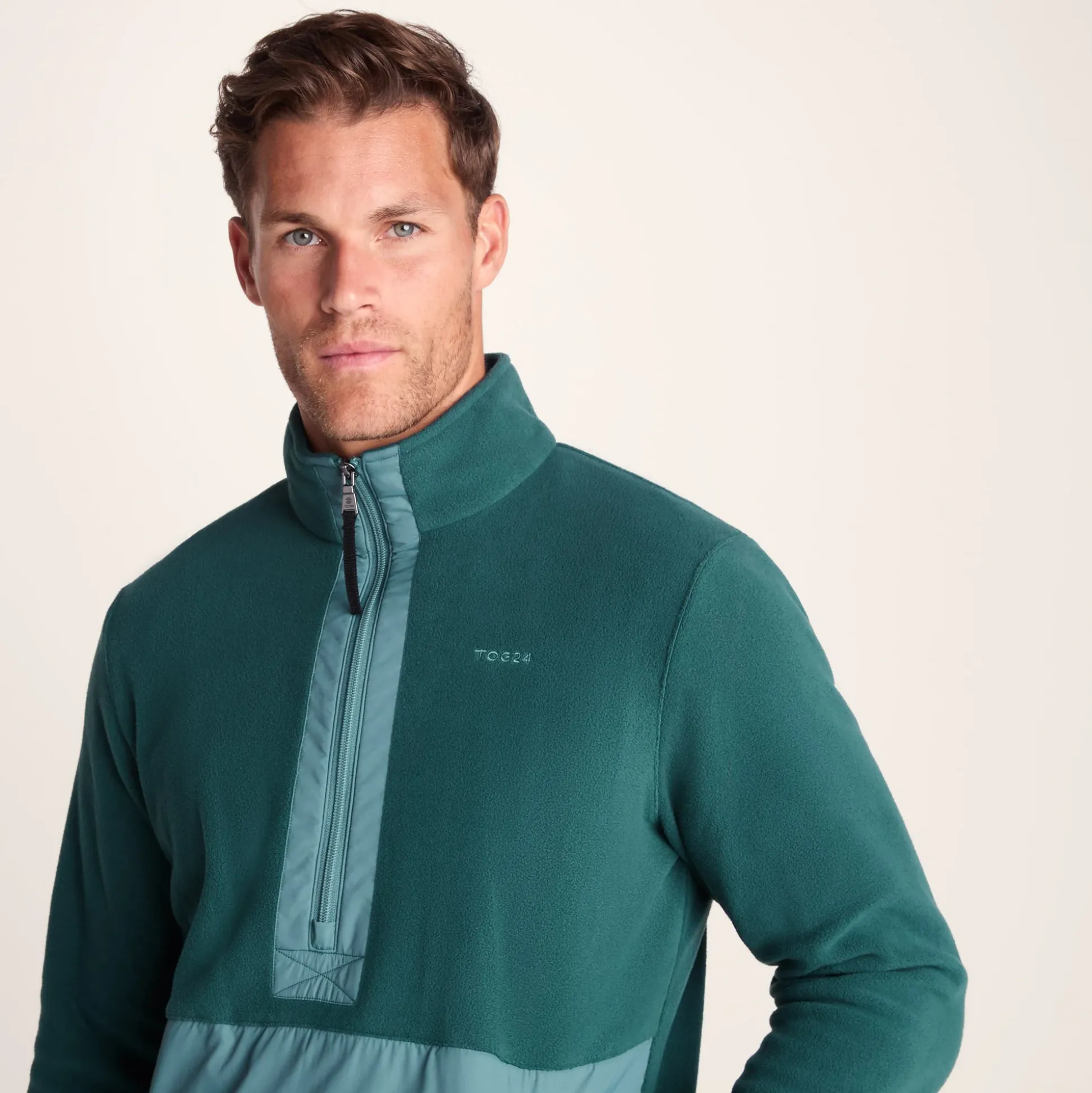 Dowson Mens Relaxed Fit Microfleece Zip Neck - Hydro Blue/Dark Turquoise