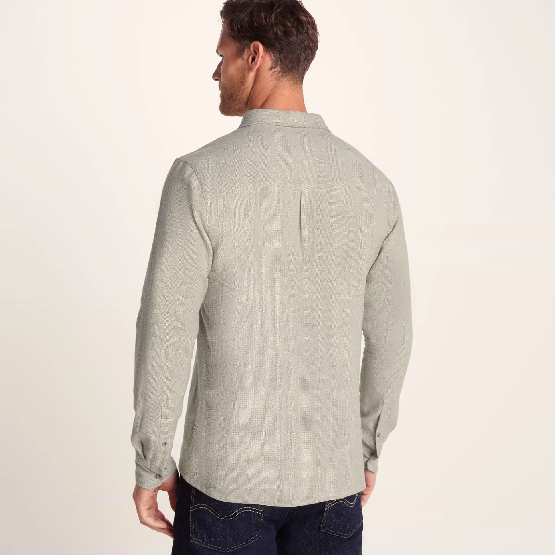 Draper Mens Long Sleeve Cotton Herringbone Shirt - Hazelnut