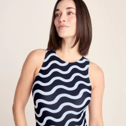 Elaini Womens One Piece Swimsuit - Oxford Blue Wave Print