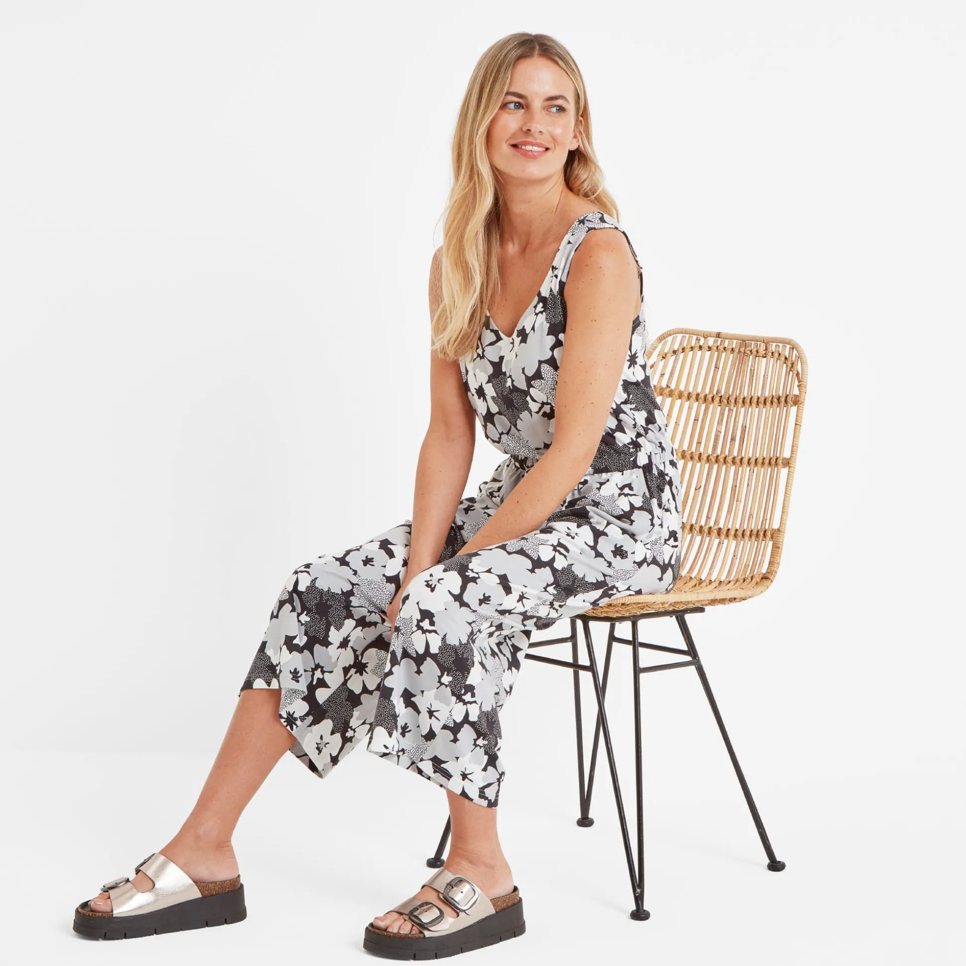 Emmie Womens Supersoft Jumpsuit - Black Floral Print