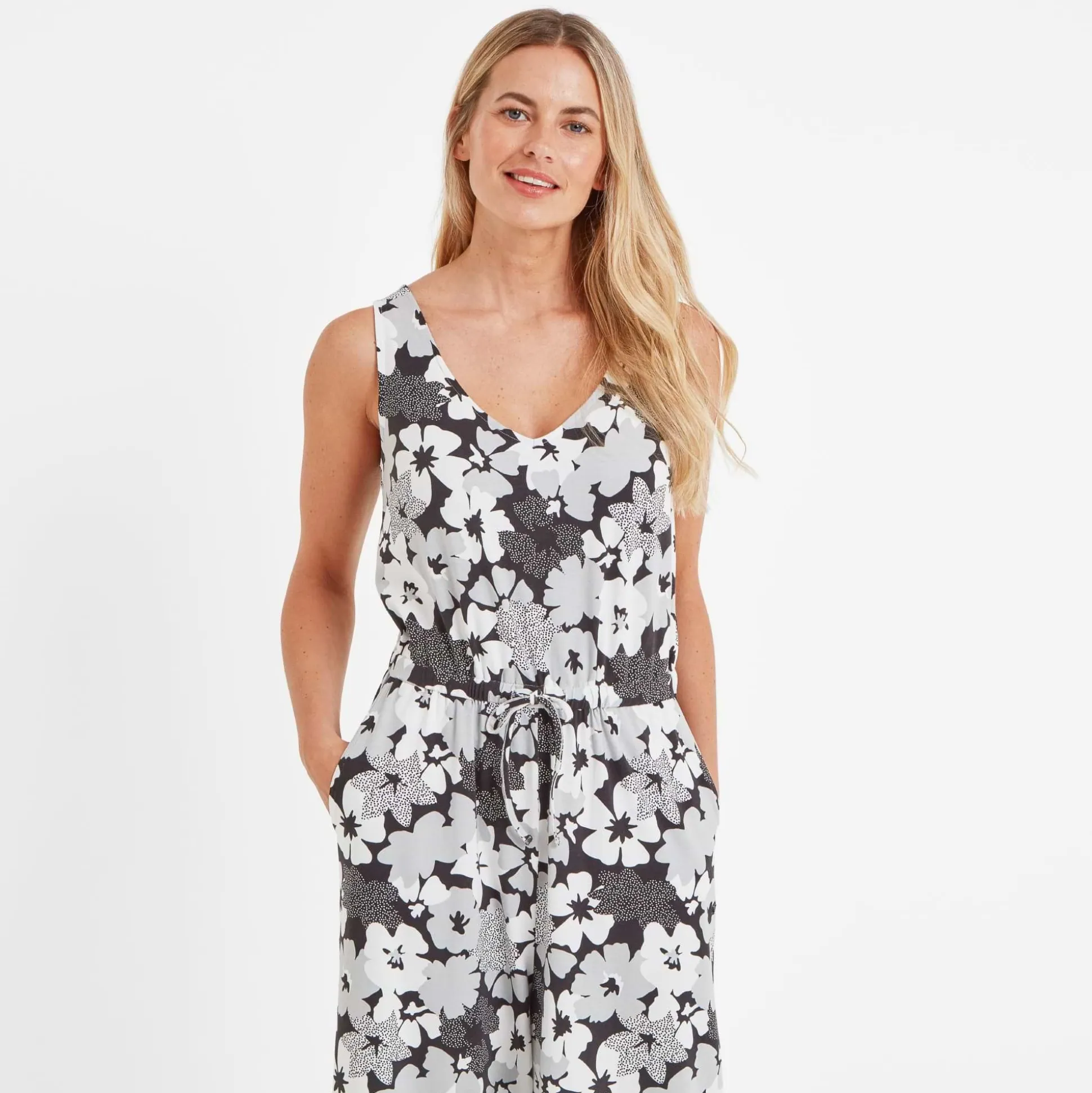 Emmie Womens Supersoft Jumpsuit - Black Floral Print