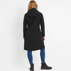 Enya Womens Longline Shower Resistant Softshell Jacket - Black