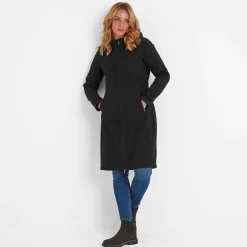 Enya Womens Longline Shower Resistant Softshell Jacket - Black