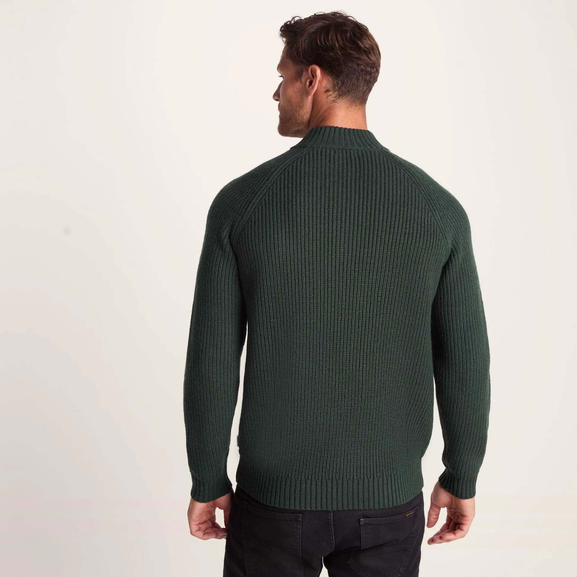 Glen Mens Chunky Knitted Zip Neck Jumper - Racing Green