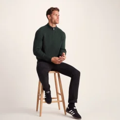 Glen Mens Chunky Knitted Zip Neck Jumper - Racing Green
