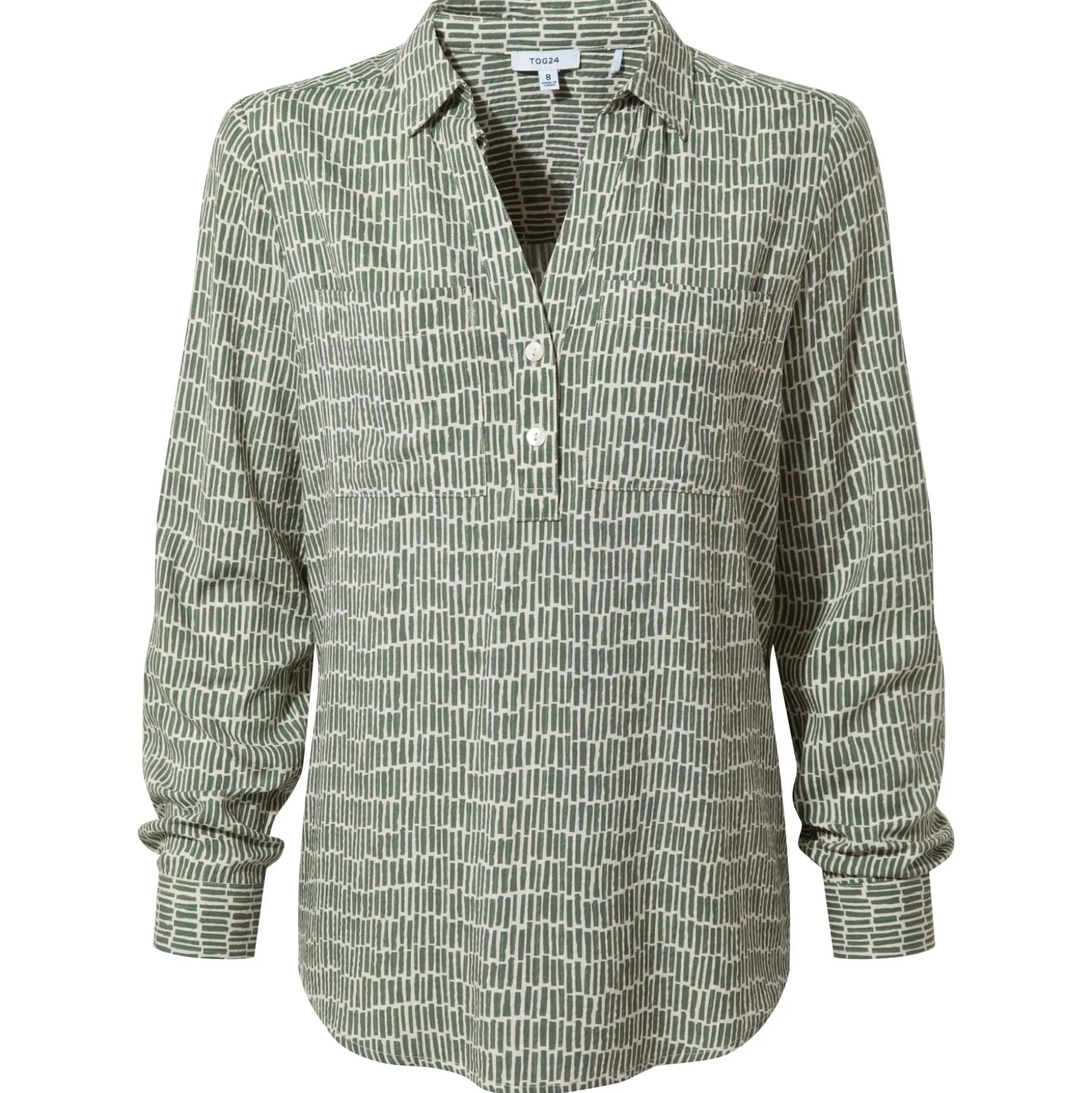 Kadina Womens Long Sleeve Shirt - Green Dash Print