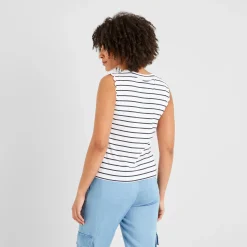Katie Womens 100% Cotton Supersoft Vest - Optic White/Dk Indigo