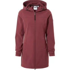 Keld Womens Long Shower Resistant Hooded Softshell Jacket - Burgundy