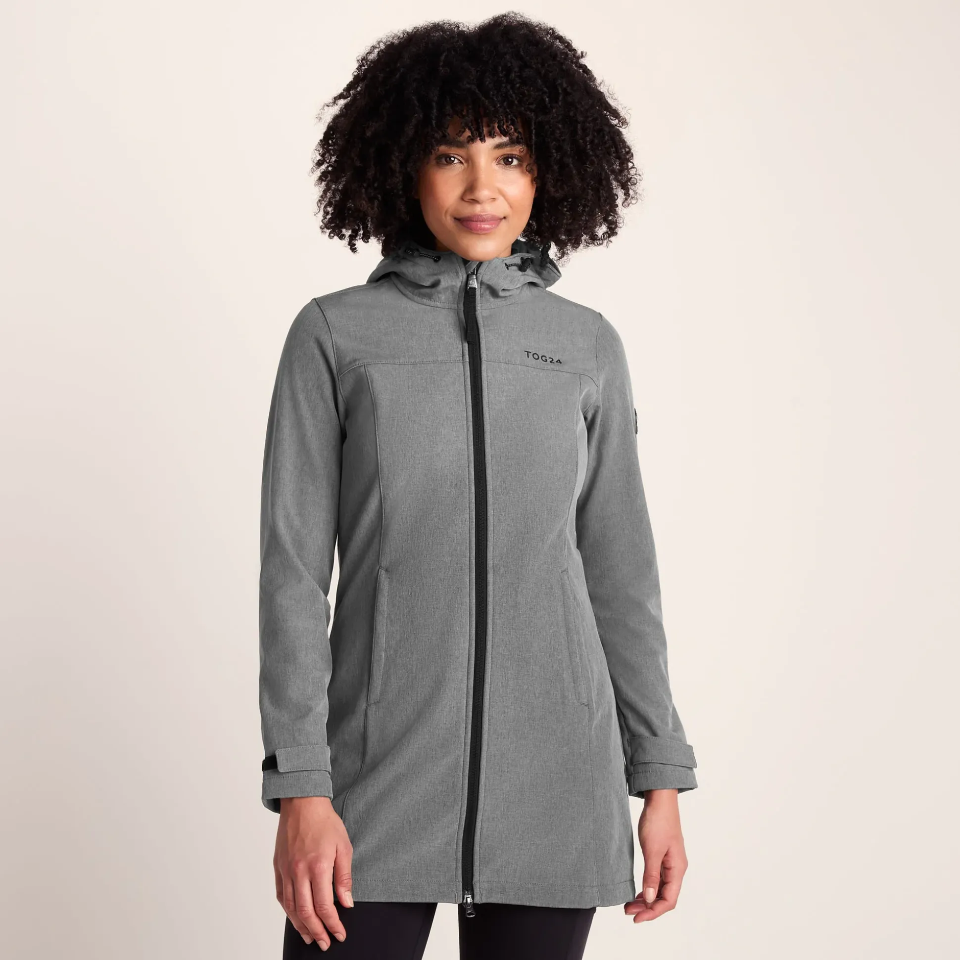 Keld Womens Long Shower Resistant Hooded Softshell Jacket - Dark Grey