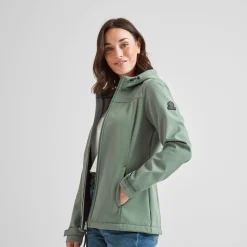 Keld Womens Shower Resistant Hooded Softshell Jacket - Light Forest