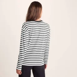 Kitty Womens Long Sleeve Striped T-Shirt - Washed Black Stripe