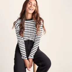 Kitty Womens Long Sleeve Striped T-Shirt - Washed Black Stripe