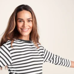 Kitty Womens Long Sleeve Striped T-Shirt - Washed Black Stripe