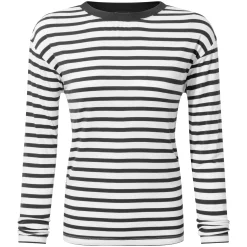 Kitty Womens Long Sleeve Striped T-Shirt - Washed Black Stripe
