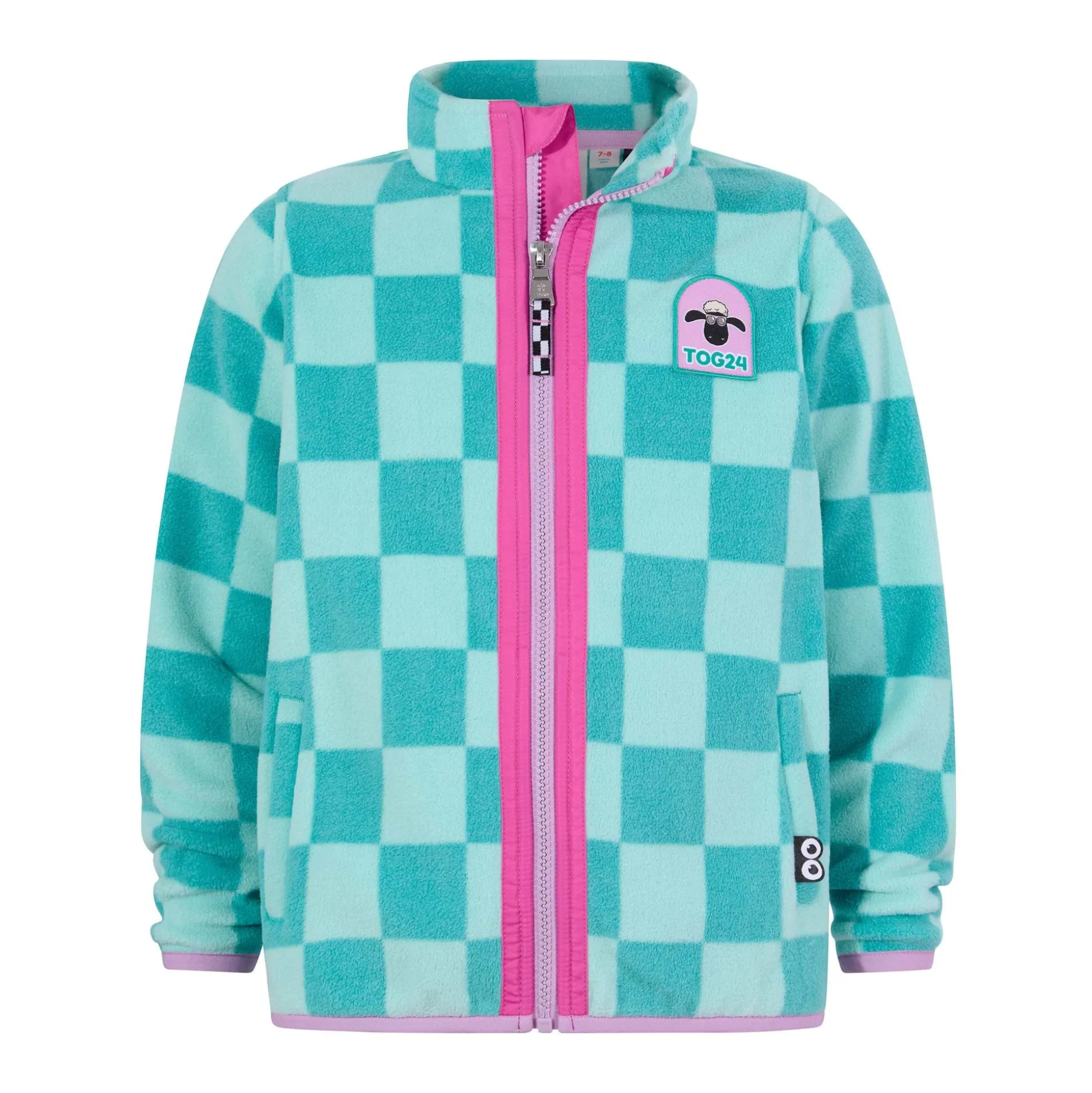 Lacaune Kids Shaun the Sheep Fleece Zip Jacket - Spearmint/Bubblegum Checkerboard