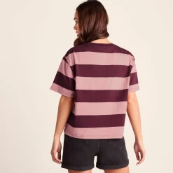 Lani Womens 100% Cotton Supersoft Boxy Fit T-Shirt - Black Raspberry Stripe