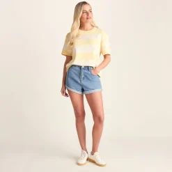 Lani Womens 100% Cotton Supersoft Boxy Fit T-Shirt - Butter Yellow Stripe