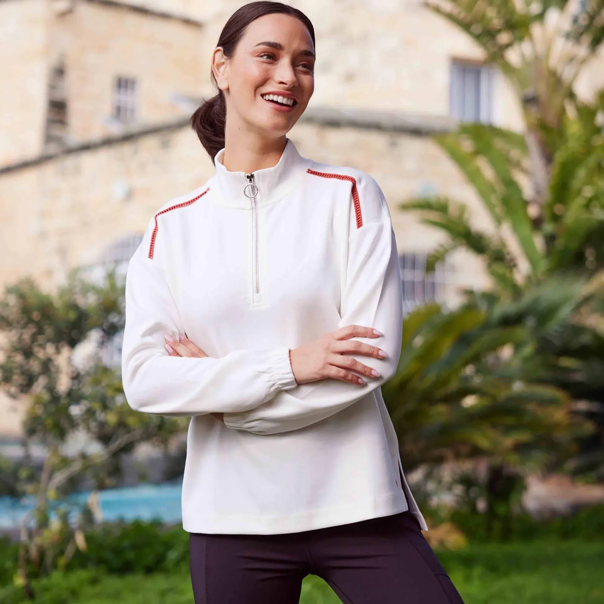 Larelle Womens Half Zip Sweatshirt - Vanilla
