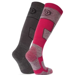 Linz 2 Pack Womens Ski Socks - Dark Grey Marl/Dark Pink