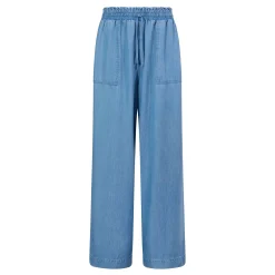 Lucy Womens Wide Leg Denim Look Trousers - Faded Indigo