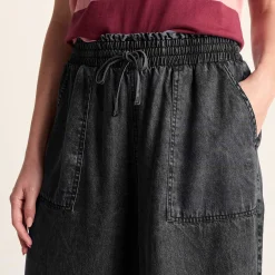 Lucy Womens Wide Leg Denim Look Trousers - Washed Black
