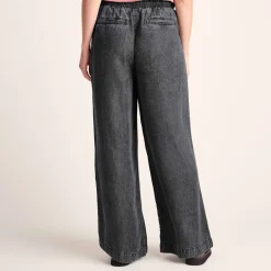 Lucy Womens Wide Leg Denim Look Trousers - Washed Black