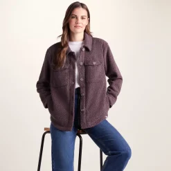 Maxine Womens Supersoft Sherpa Fleece Shacket - Dark Mauve