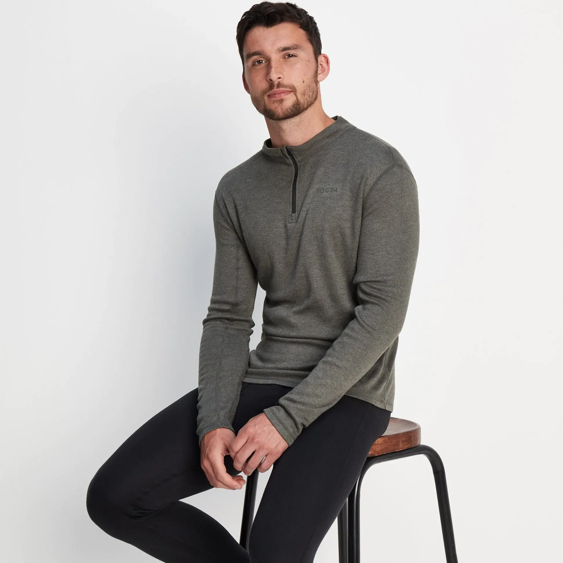 Meru Mens Cashmere Touch Base Layer Quarter Zip - Dark Grey Marl