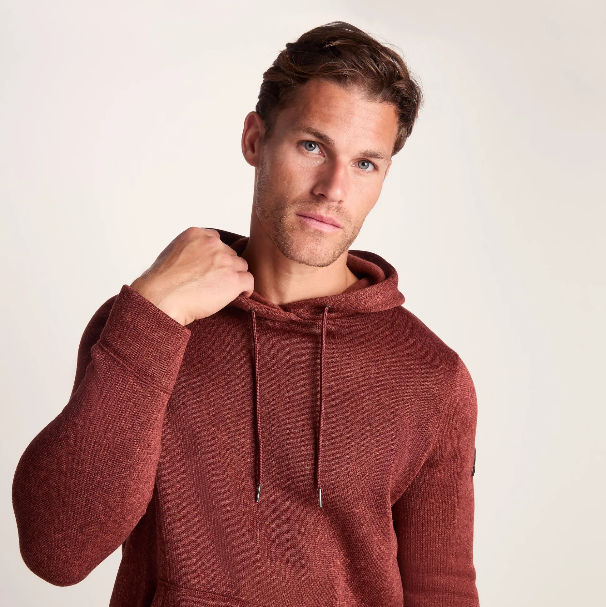 Mosby Mens Supersoft Knitlook Fleece Hoody - Clay Marl