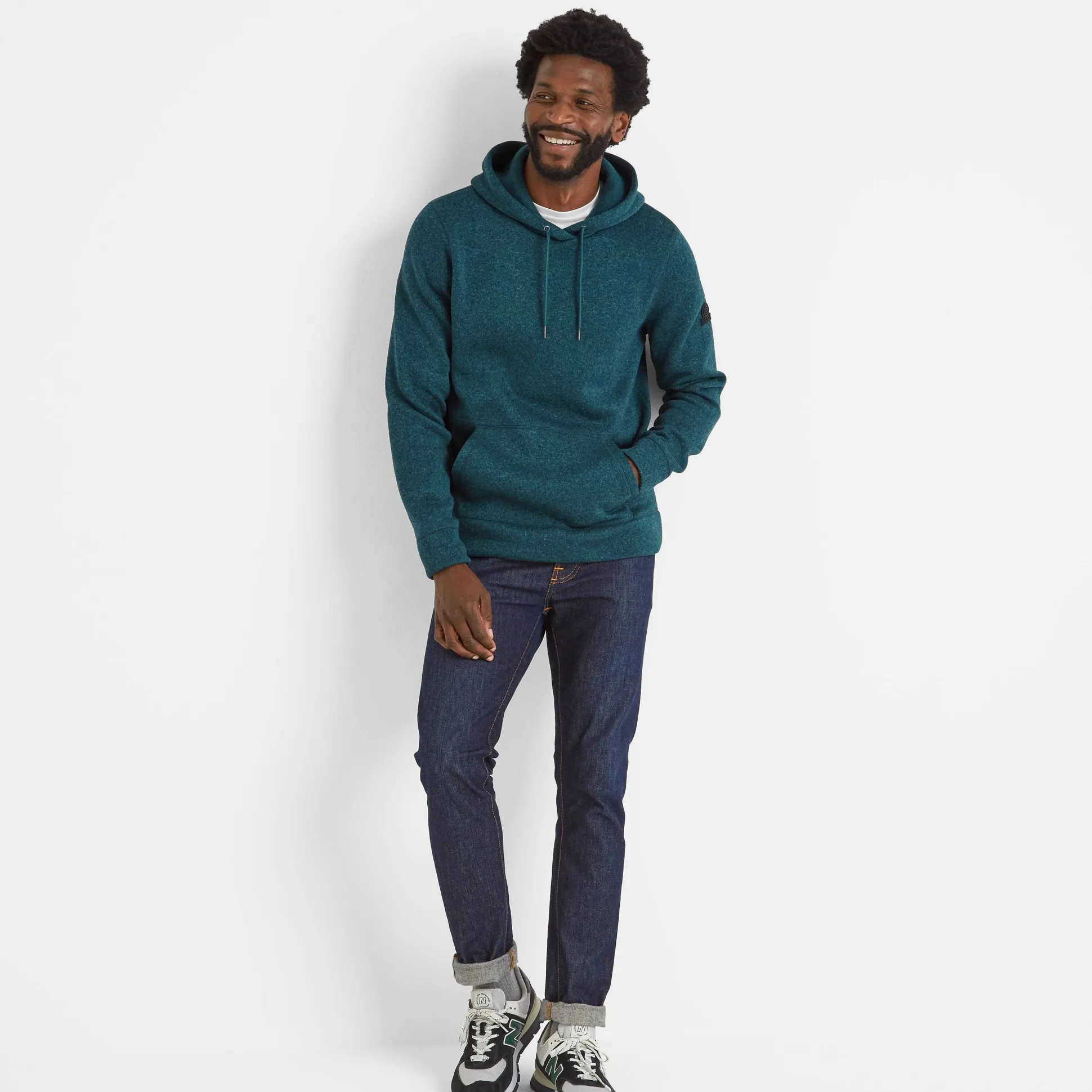 Mosby Mens Supersoft Knitlook Fleece Hoody - Petrol Green Marl
