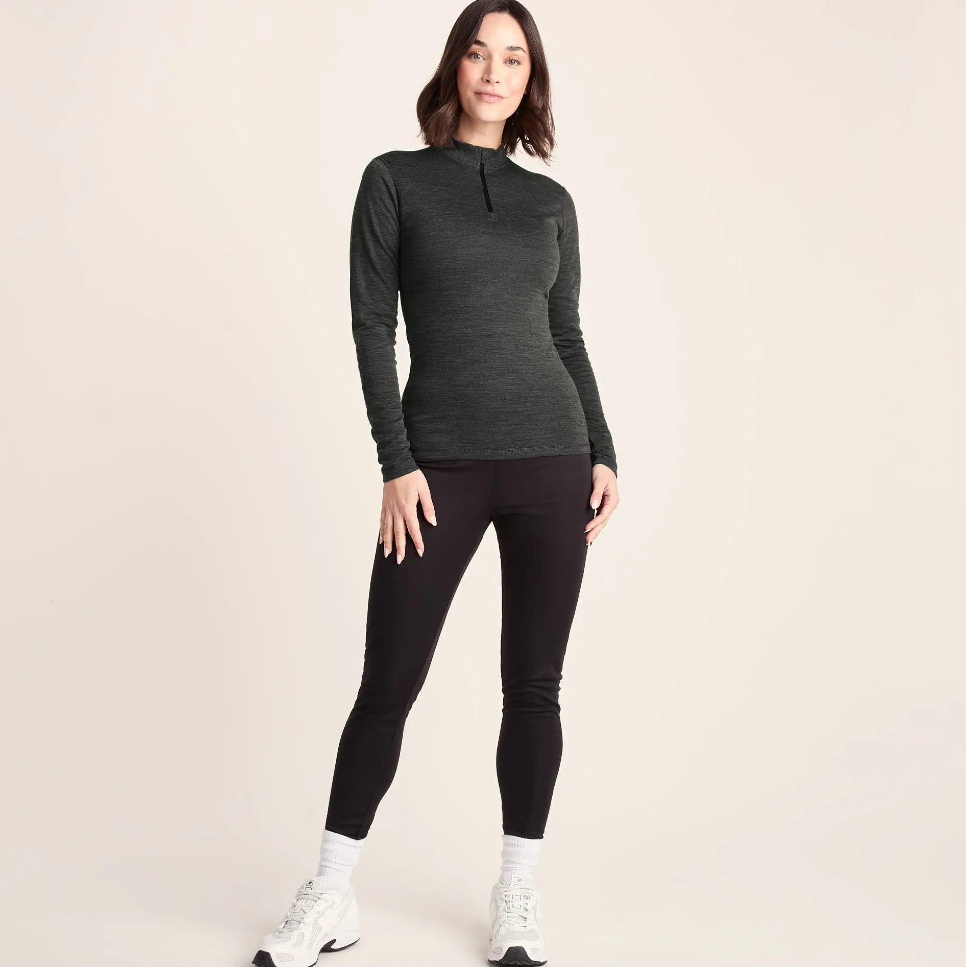 Nevis Womens Merino Base Layer Zip Neck - Grey Marl