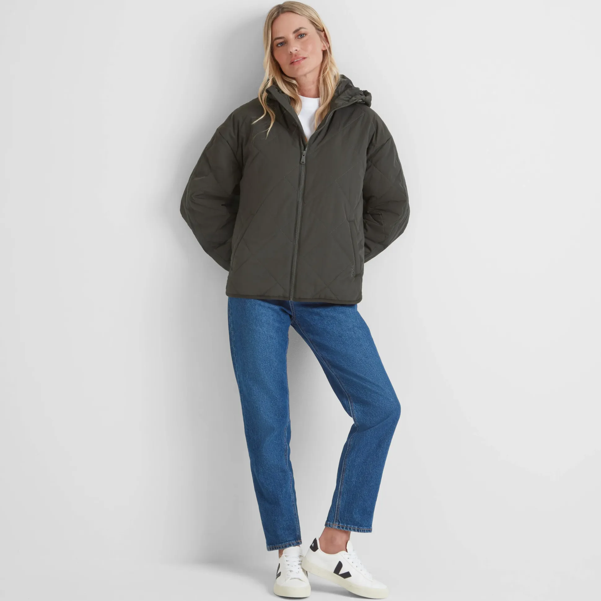 Orford Womens Hooded Packaway Padded Jacket - Washed Black