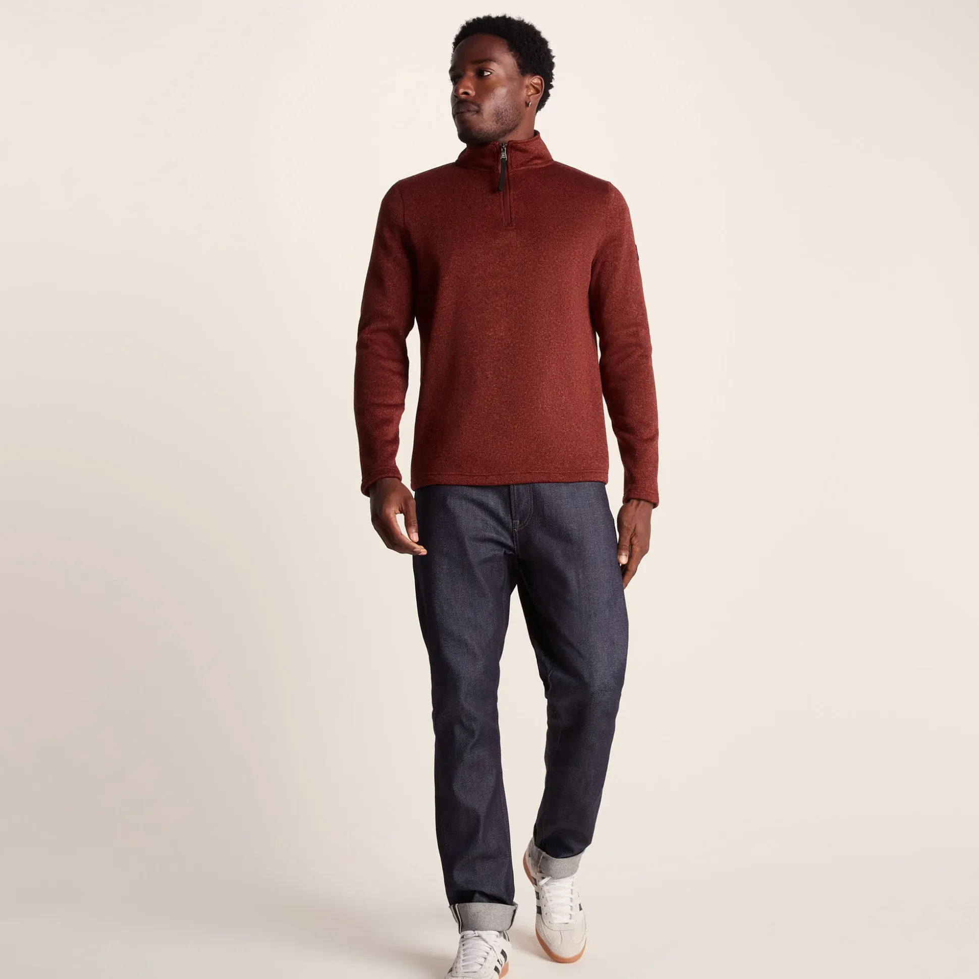 Pearson Mens Knitlook Quarter Zip Fleece - Clay Marl