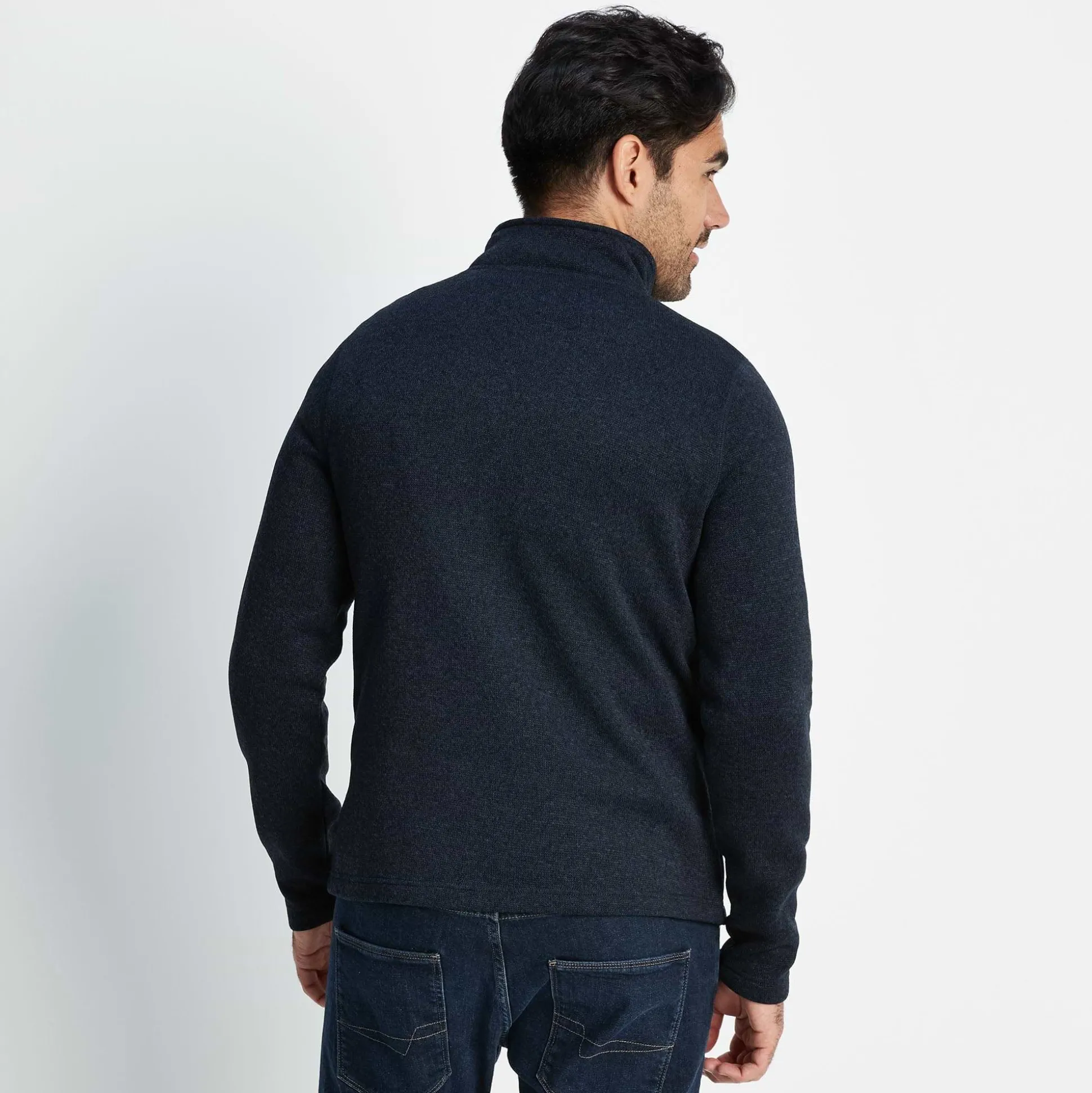 Pearson Mens Knitlook Quarter Zip Fleece - Dark Indigo Marl