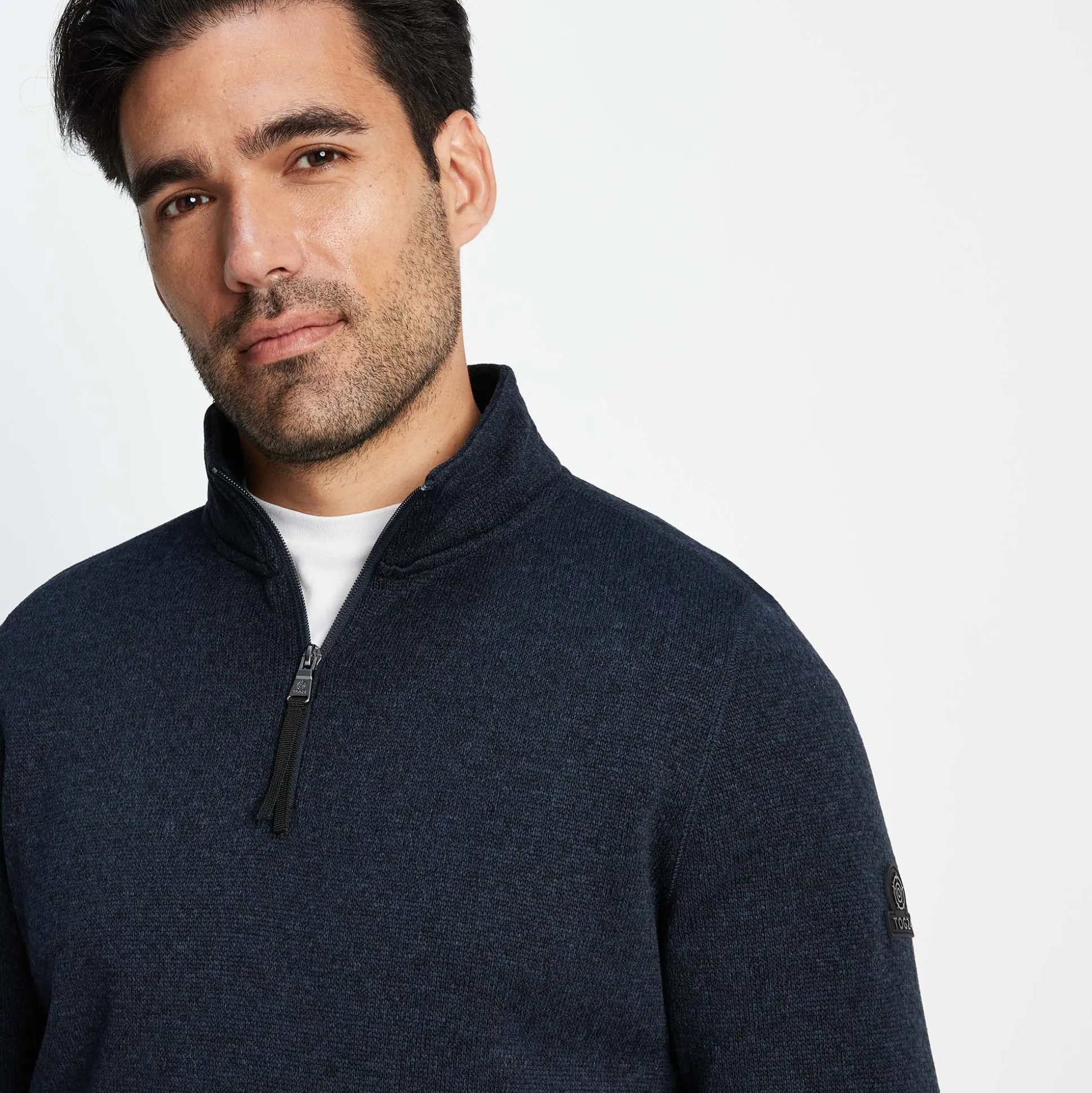 Pearson Mens Knitlook Quarter Zip Fleece - Dark Indigo Marl