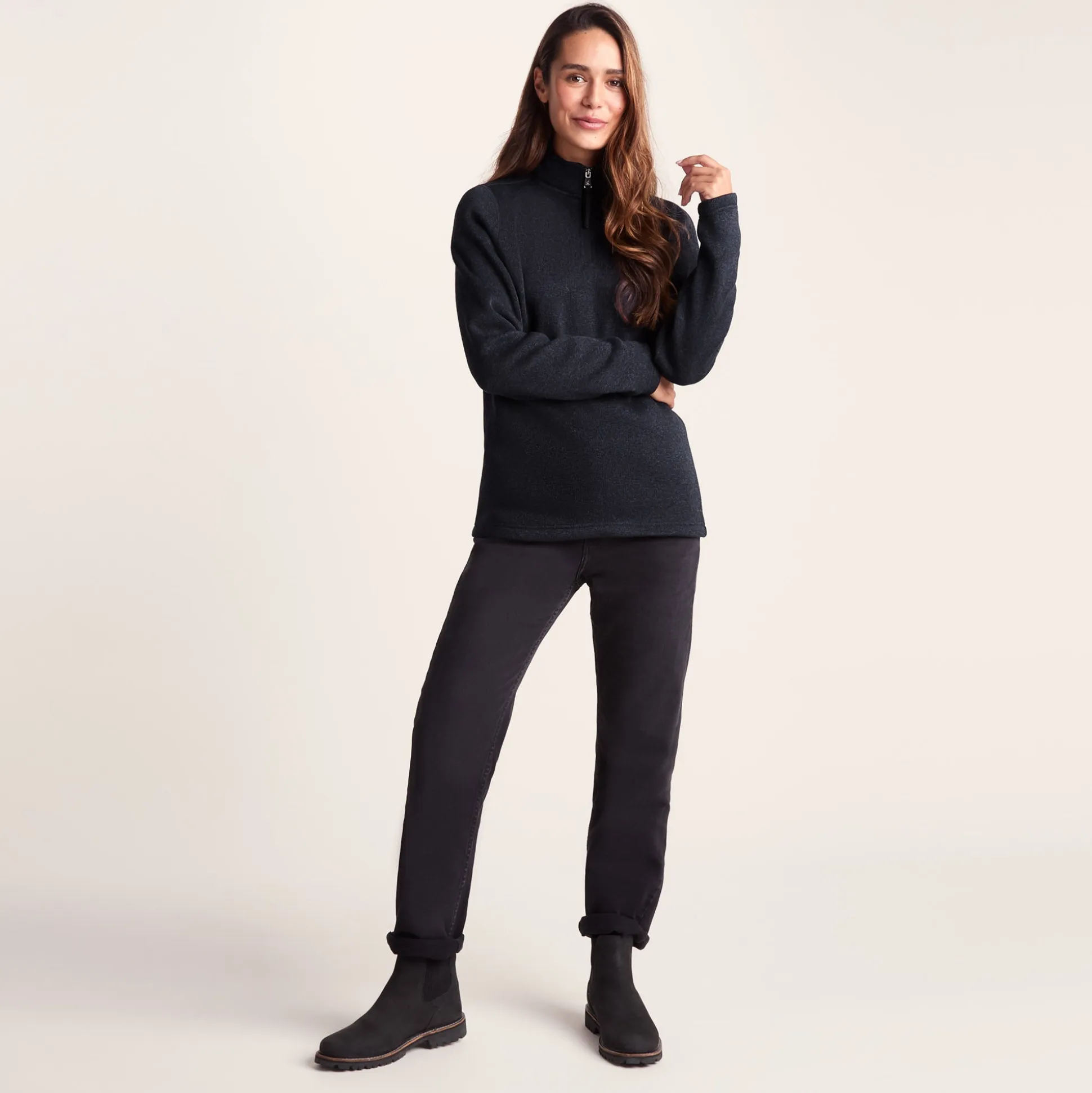 Pearson Womens Knitlook Quarter Zip Fleece - Dark Indigo Marl