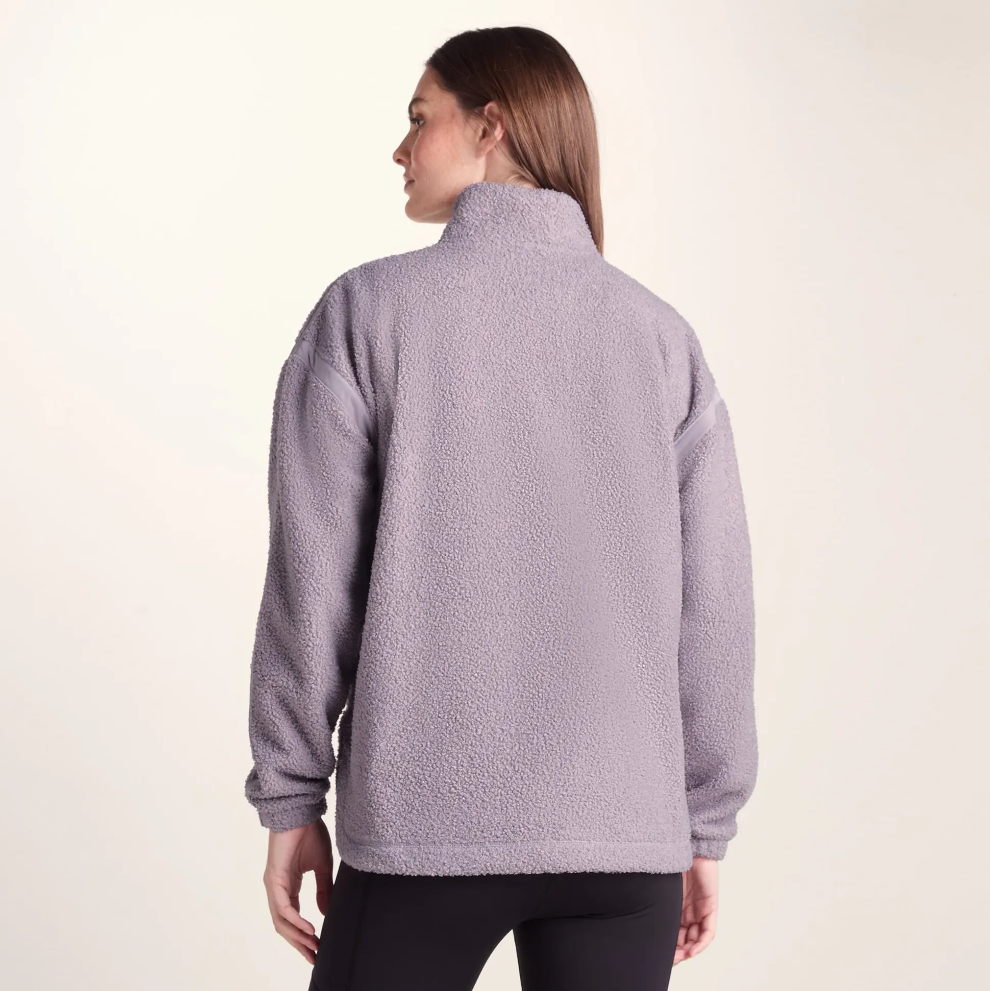 Priya Womens Relaxed Fit Sherpa Fleece Zip Neck - Lavender Grey
