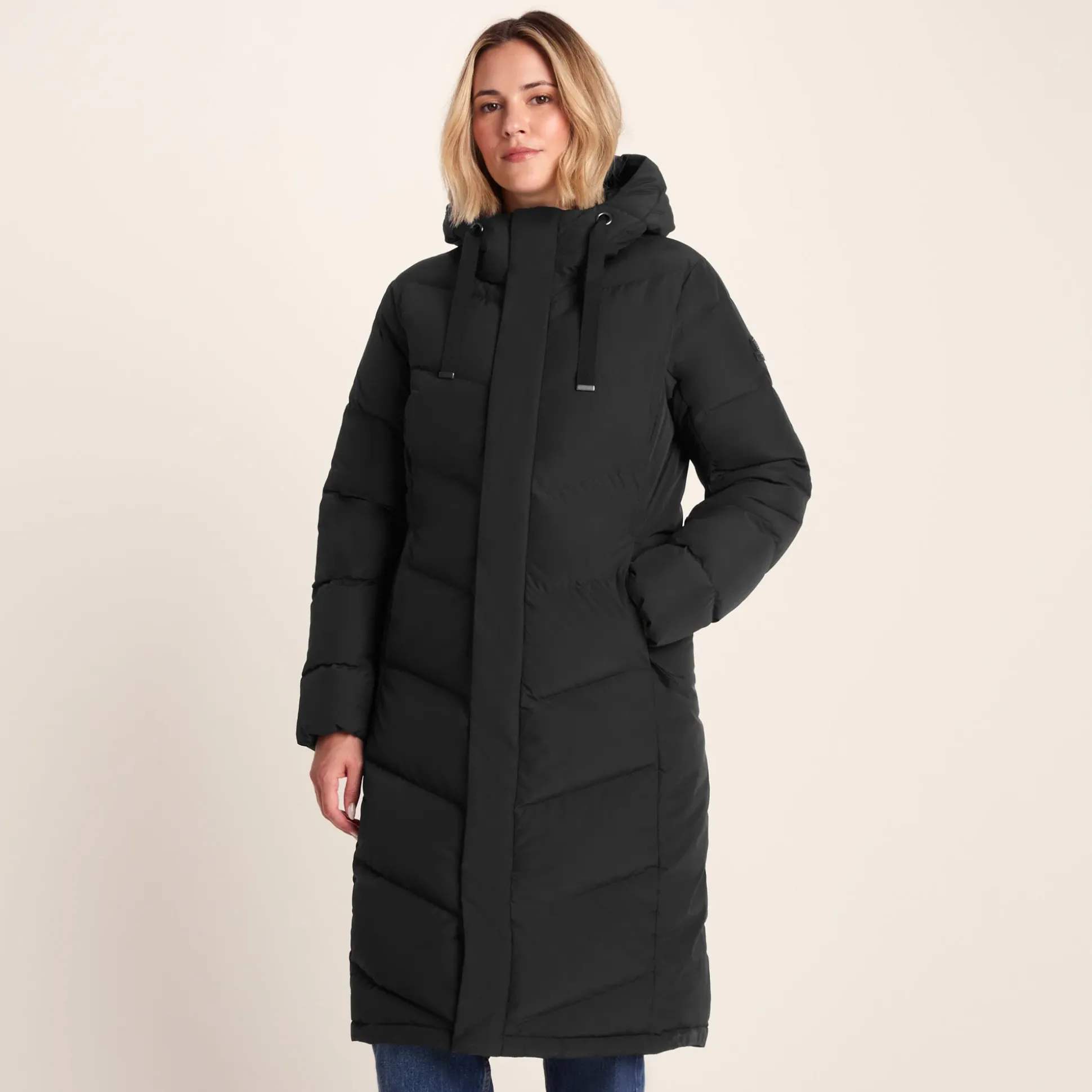 Raleigh Luxe Womens Long Shower Resistant Down Insulated Jacket - Black