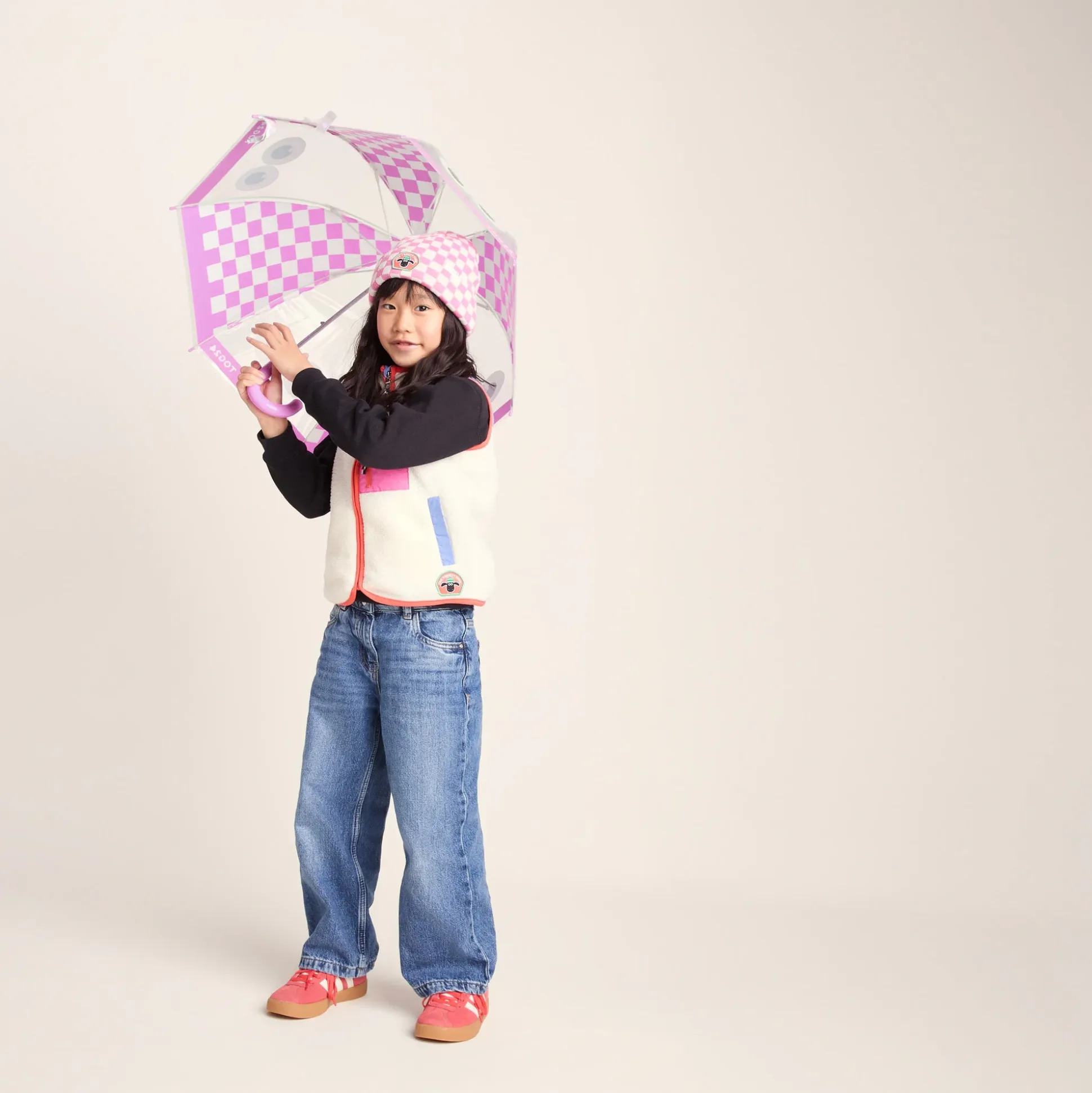 Romney Kids Shaun the Sheep Umbrella - Pink White Checkerboard