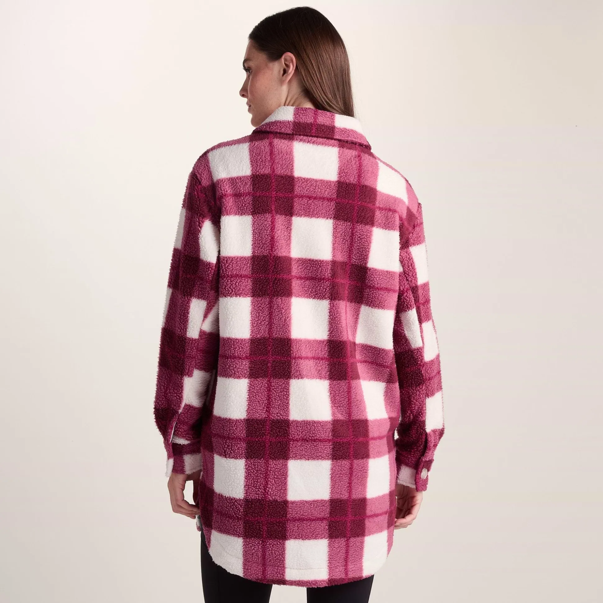 Sally Womens Sherpa Fleece Shacket - Burgundy Check
