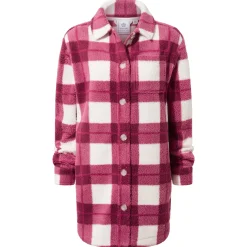 Sally Womens Sherpa Fleece Shacket - Burgundy Check